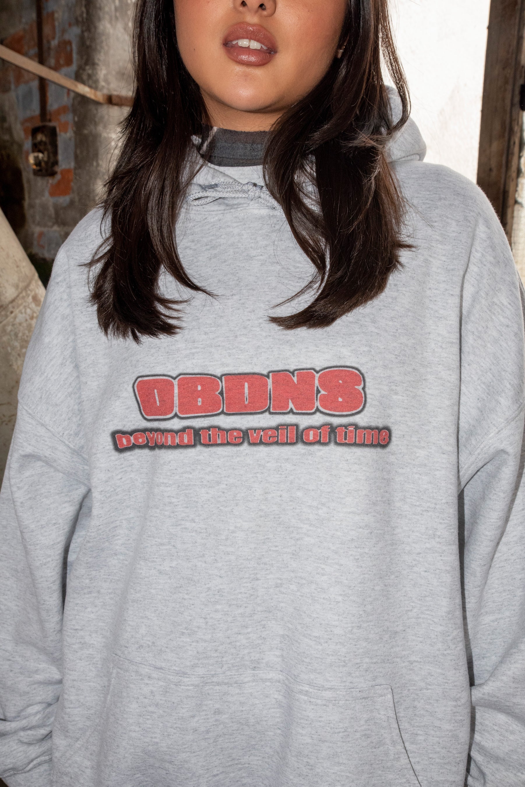 Hoodie in Ash Grey With DBNDNS Logo Print-3