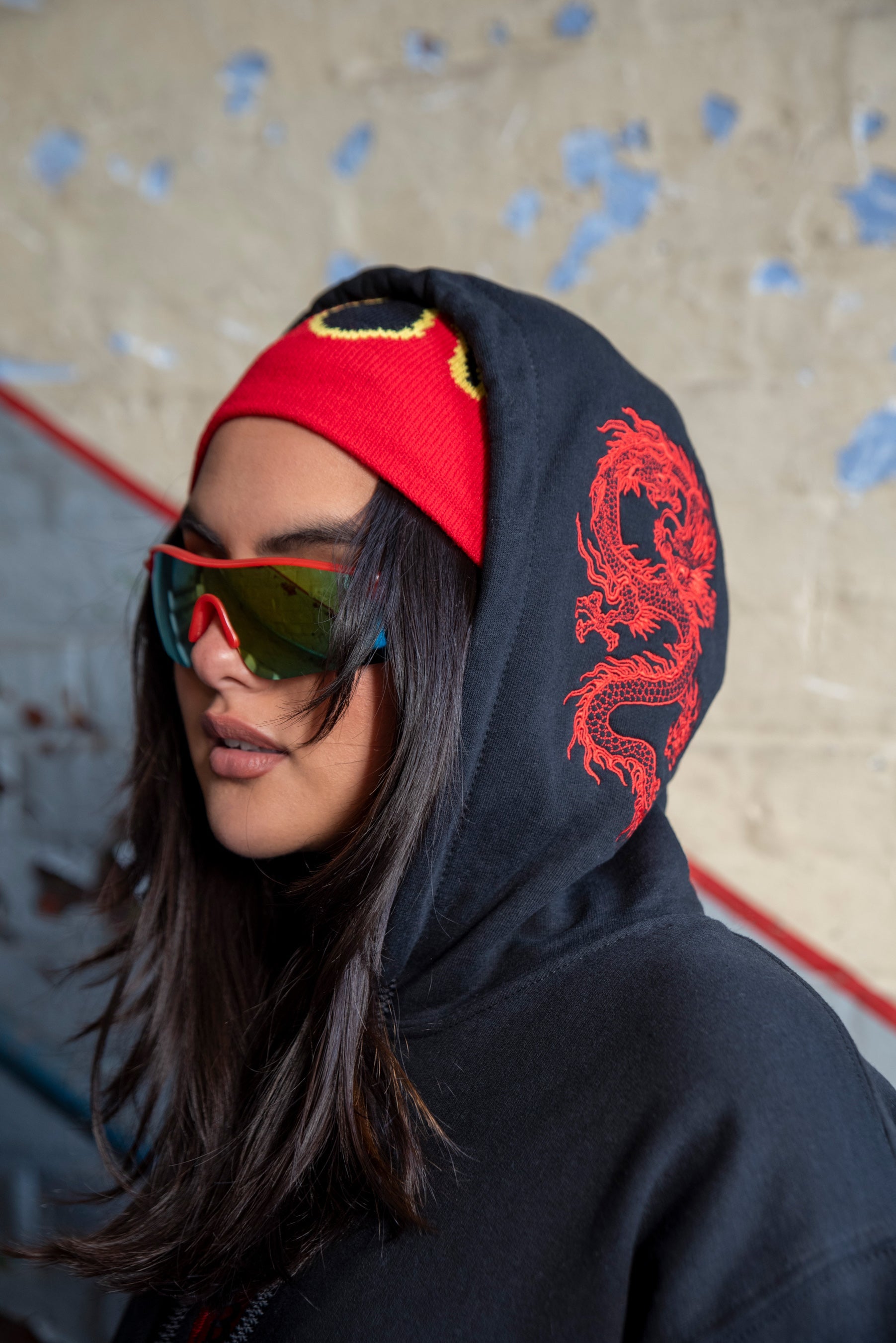 Hoodie in Black with Red Dragon Embroidery-1