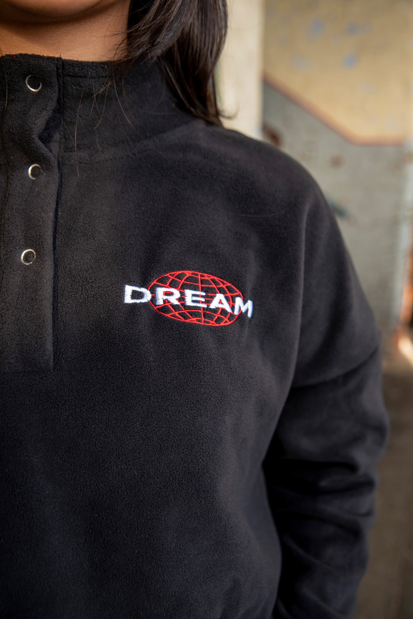 Cropped Fleece In Black With Dream Globe Embroidery-2