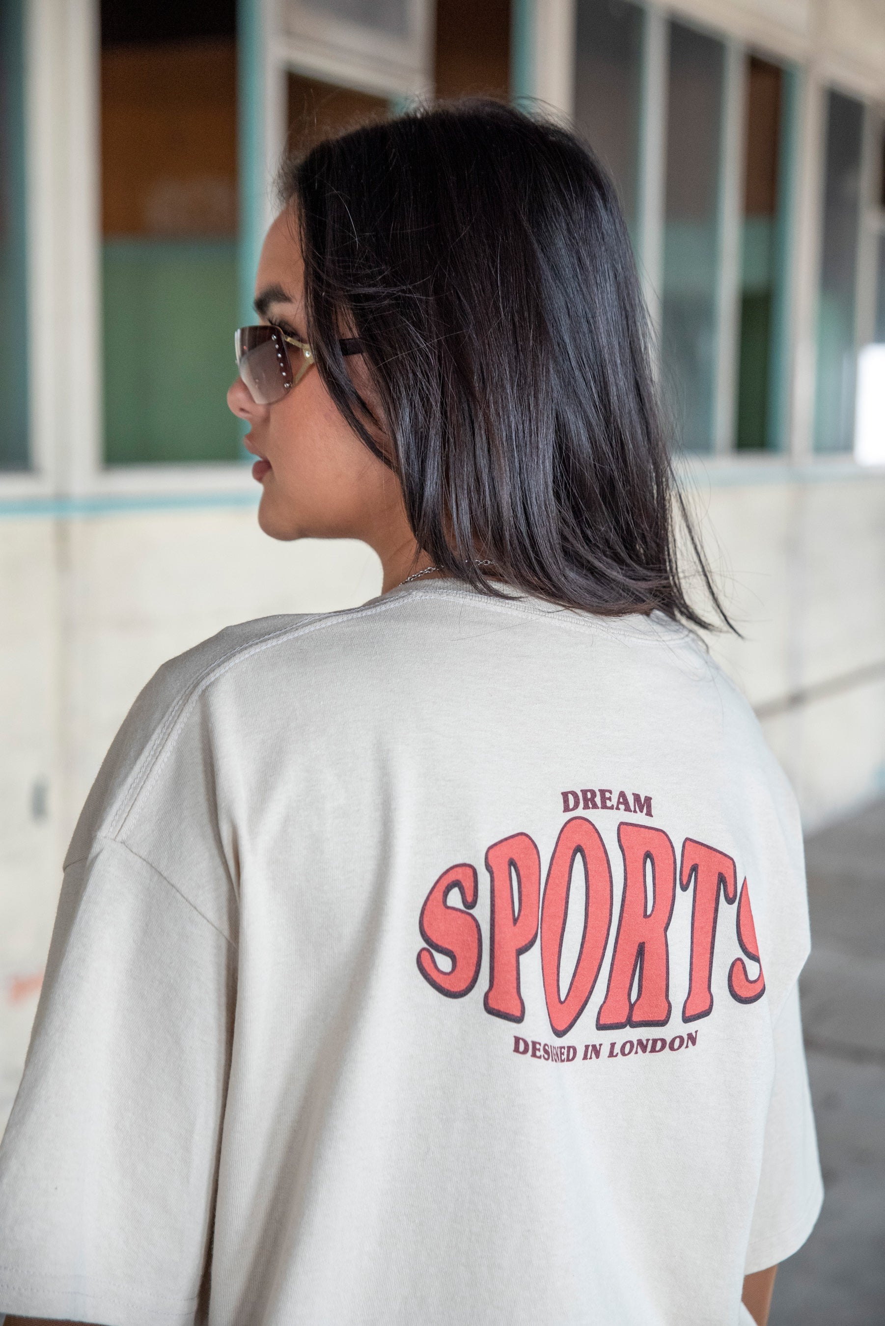 Short Sleeved T-Shirt in Sand with Dream Sports Designed in London Print-1