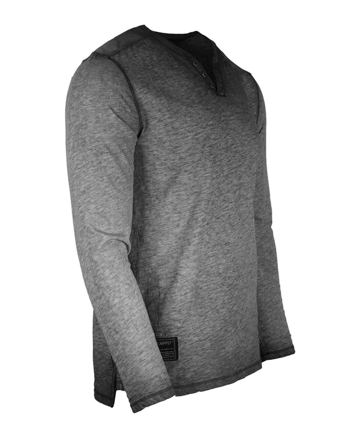 ZIMEGO Mens Long Sleeve V-Neck Henley Oil Wash Contrast Seam Vintage Shirt - Charcoal-1