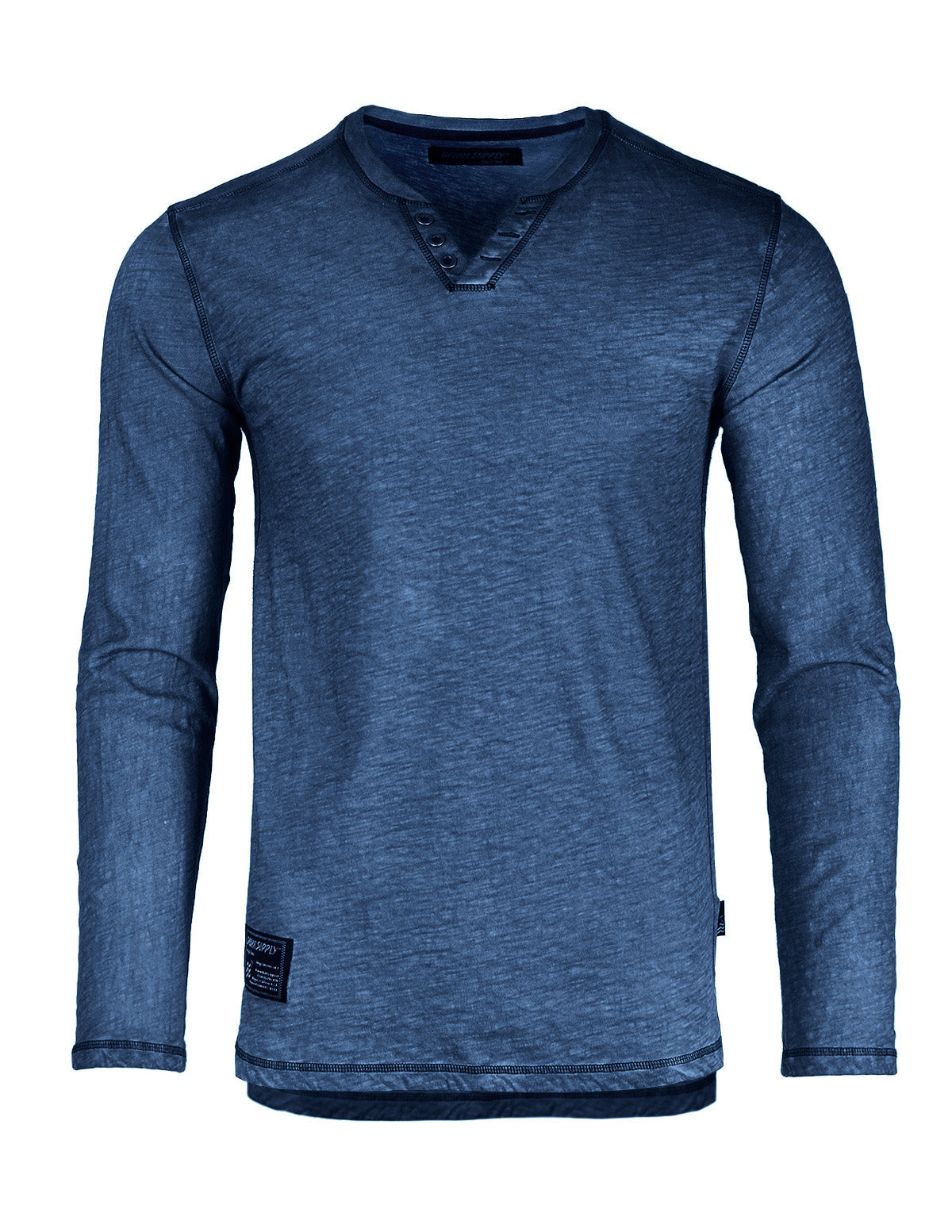 ZIMEGO Mens Long Sleeve V-Neck Henley Oil Wash Contrast Seam Vintage Shirt-0