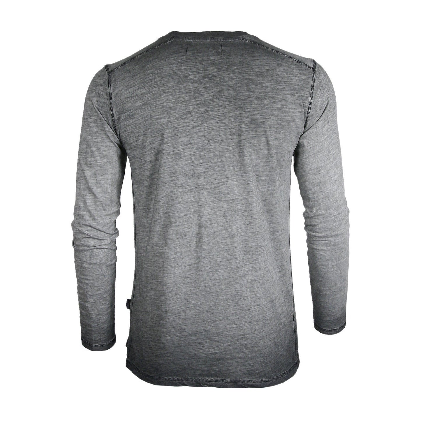 ZIMEGO Mens Long Sleeve V-Neck Henley Oil Wash Contrast Seam Vintage Shirt - Charcoal-2