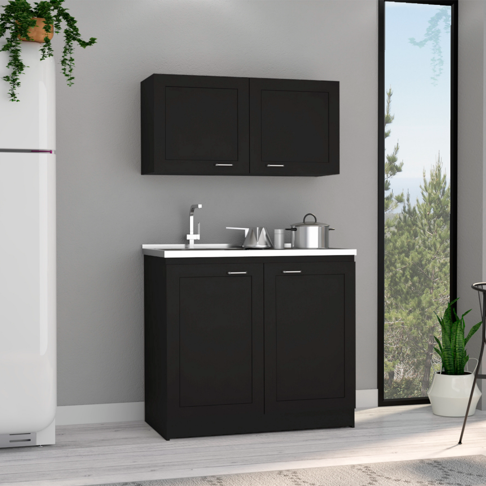 Cabinet Set Zeus, Two Shelves, Black Wengue Finish-0