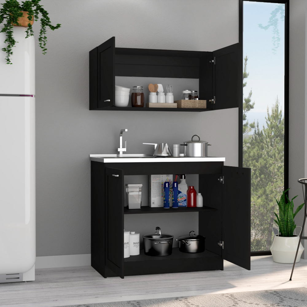 Cabinet Set Zeus, Two Shelves, Black Wengue Finish-1