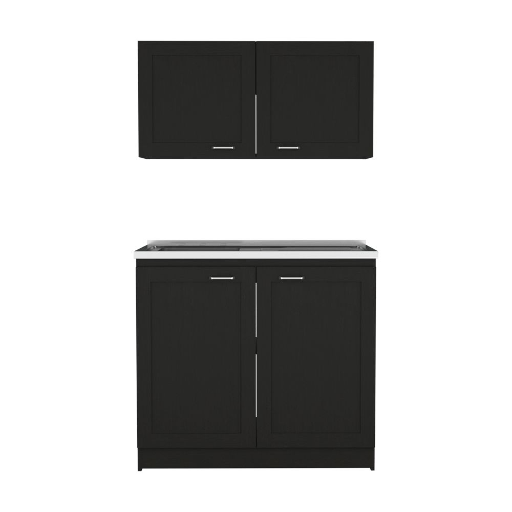 Cabinet Set Zeus, Two Shelves, Black Wengue Finish-2