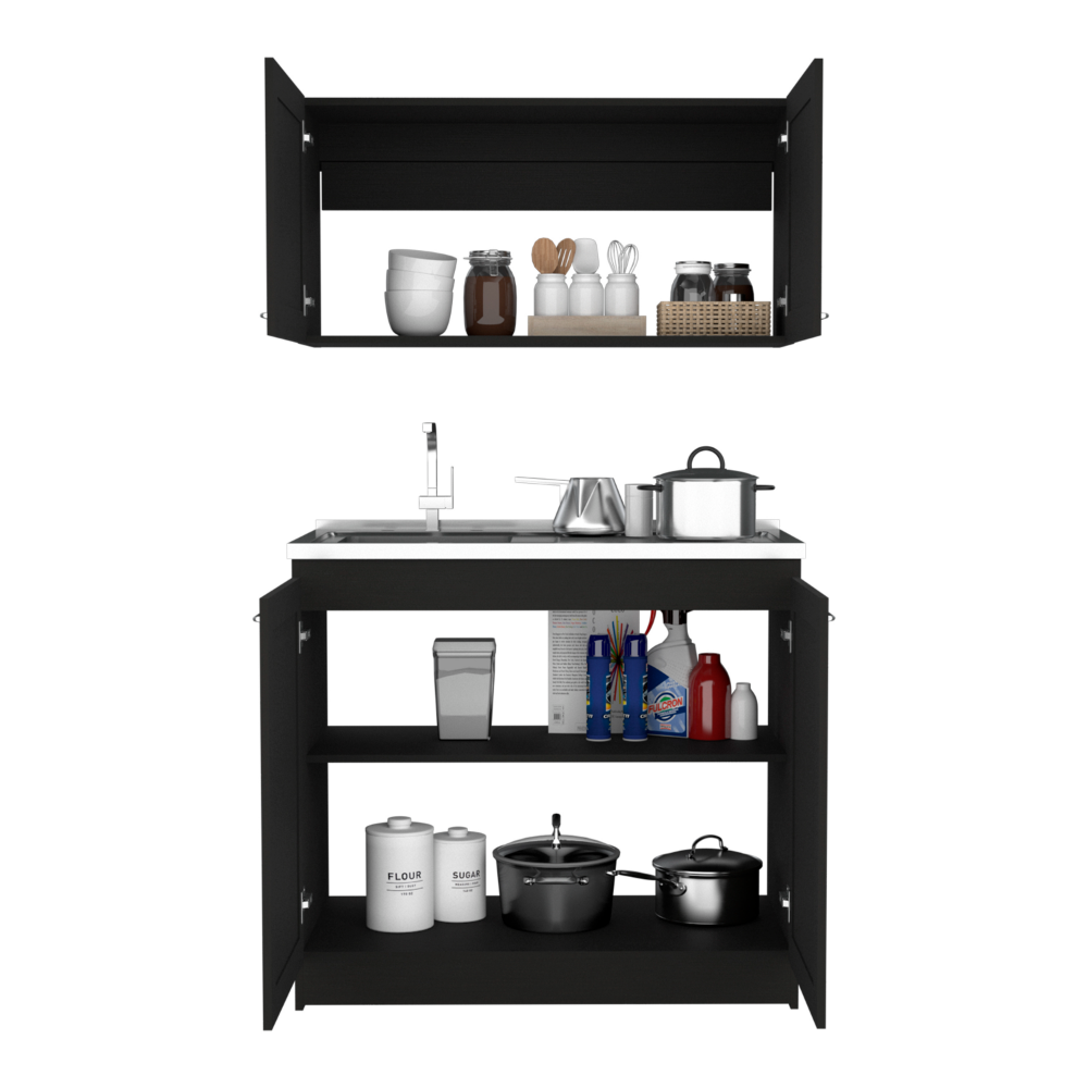 Cabinet Set Zeus, Two Shelves, Black Wengue Finish-3