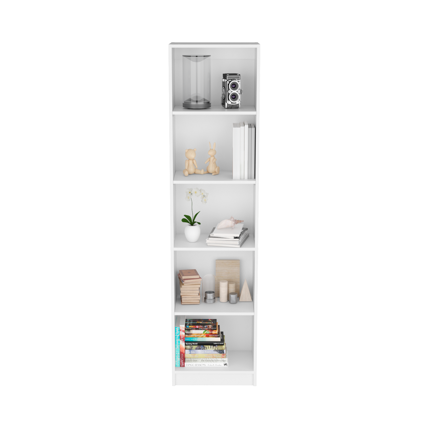 Bookcase XS Benzoni, Slim Design and Spacious Display, White Finish-1