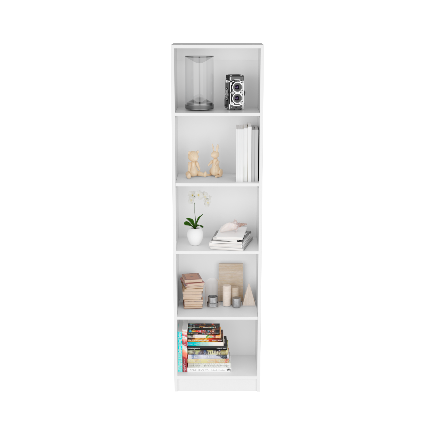 Bookcase XS Benzoni, Slim Design and Spacious Display, White Finish-1