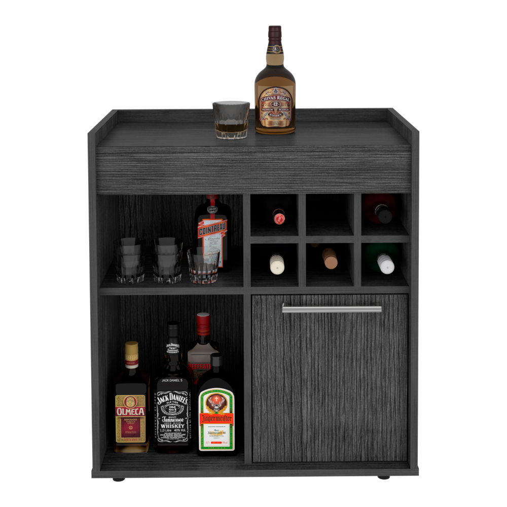 Bar Cabinet Dext, Two Concealed Shelves, Six Wine Cubbies, Light Gray Finish-2