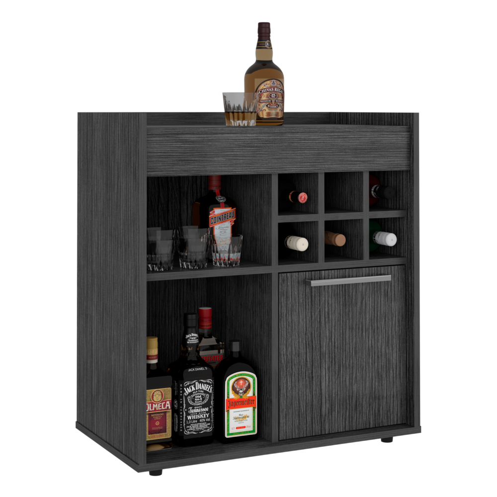 Bar Cabinet Dext, Two Concealed Shelves, Six Wine Cubbies, Light Gray Finish-4