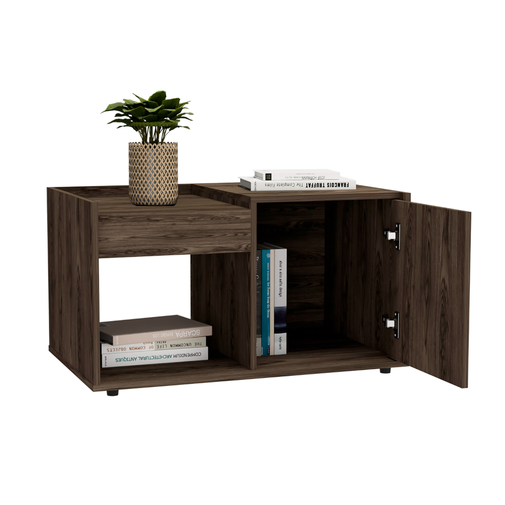 Coffee Table Dext, Single Door Cabinet, One Open Shelf, Dark Walnut Finish-4