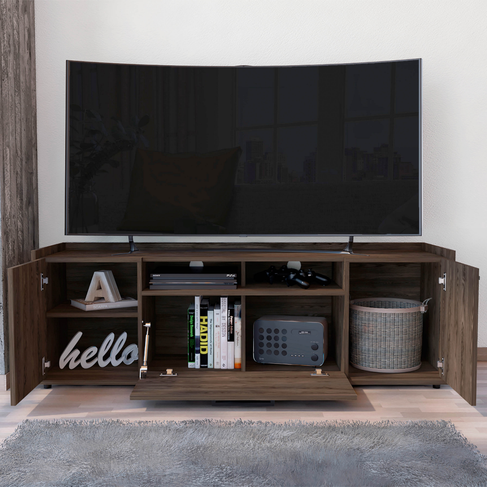 Tv Stand for TV´s up 55" Dext, One Cabinet, Double Door, Dark Walnut Finish-1