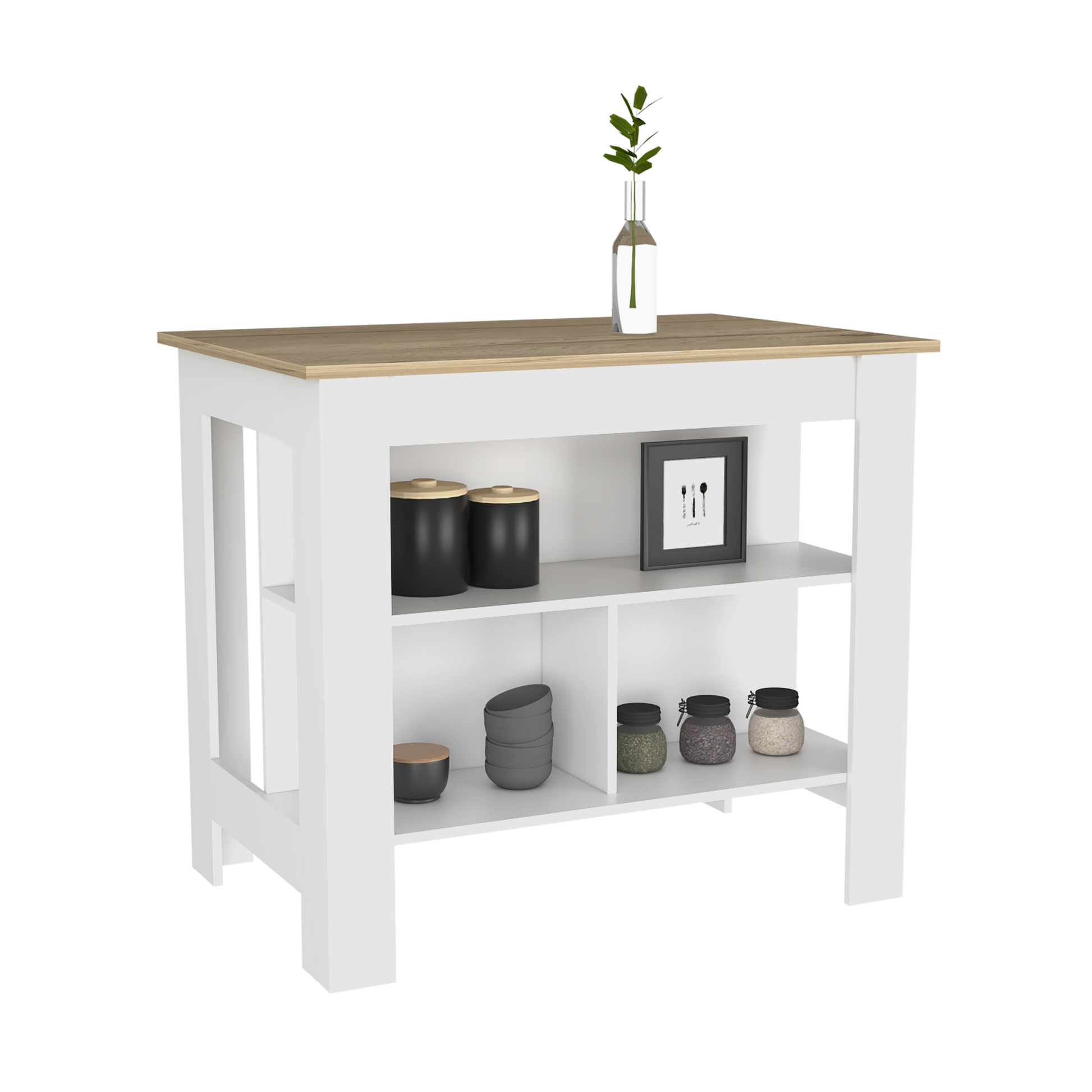 Kitchen Island Antibacterial Dozza,Three Shelves, Light Oak / White Finish-2