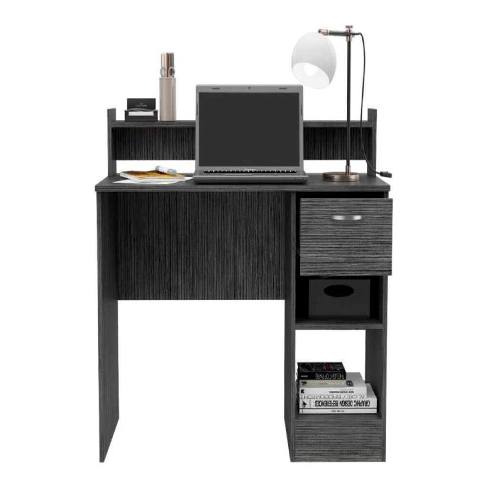 Computer Desk Delmar with Open Storage Shelves and Single Drawer, Smokey Oak Finish-2