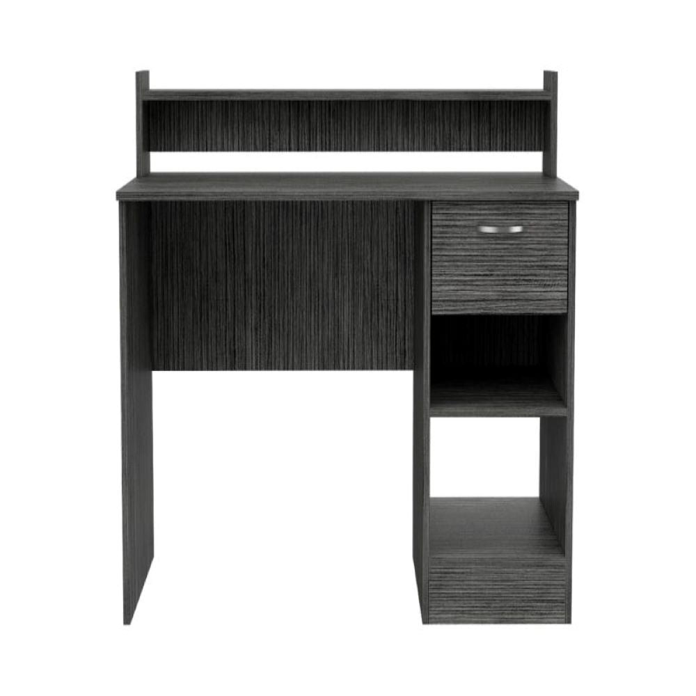 Computer Desk Delmar with Open Storage Shelves and Single Drawer, Smokey Oak Finish-3