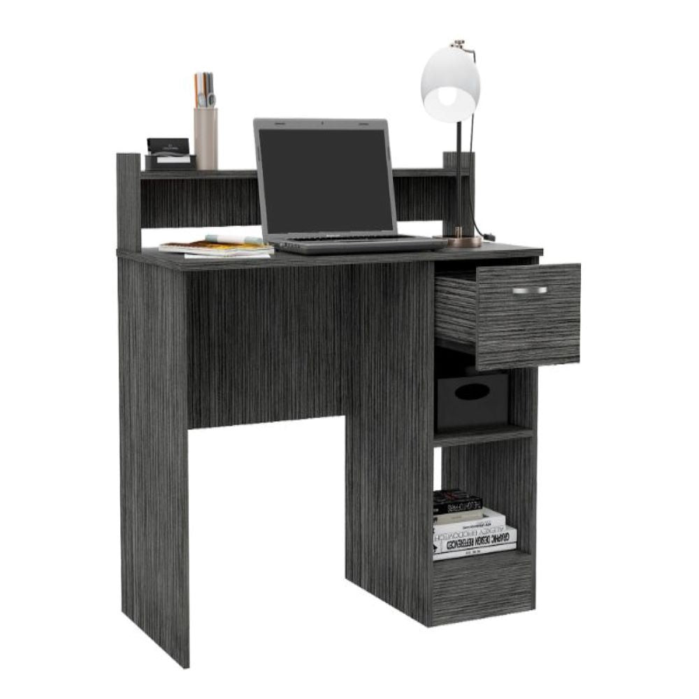 Computer Desk Delmar with Open Storage Shelves and Single Drawer, Smokey Oak Finish-4