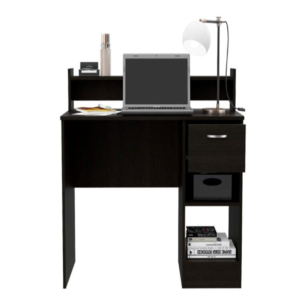 Computer Desk Delmar with Open Storage Shelves and Single Drawer, Black Wengue Finish-2