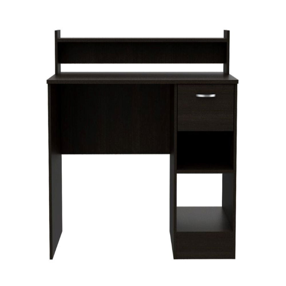 Computer Desk Delmar with Open Storage Shelves and Single Drawer, Black Wengue Finish-3