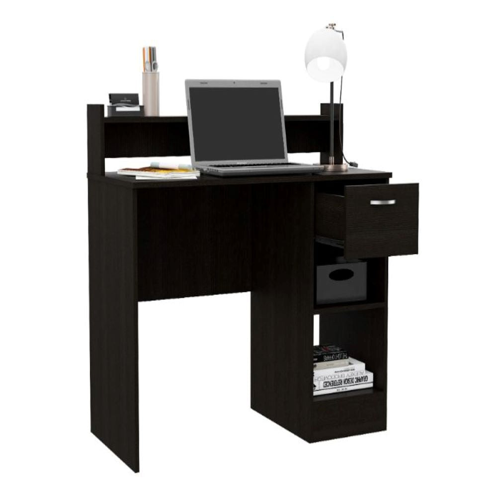 Computer Desk Delmar with Open Storage Shelves and Single Drawer, Black Wengue Finish-4