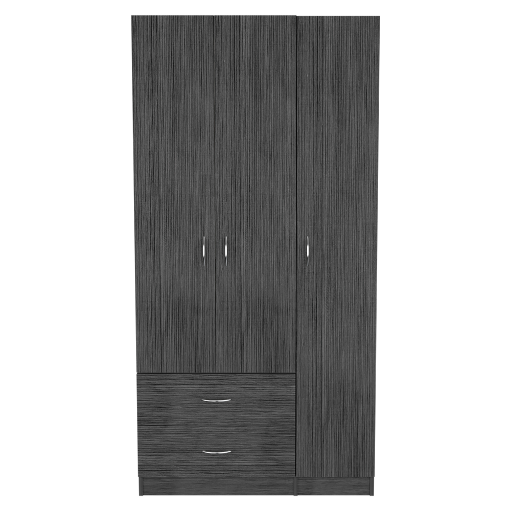 Three Door Armoire Clark, Metal Rod, Smokey Oak / White Finish-2