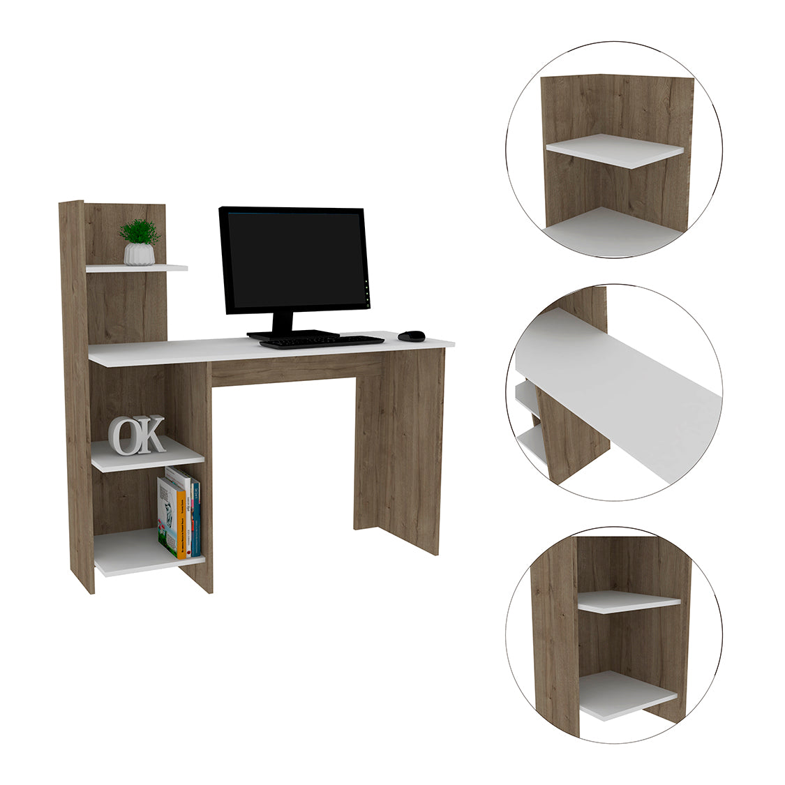 Desk Wichita, Four Shelves, Light Oak / White Finish-1