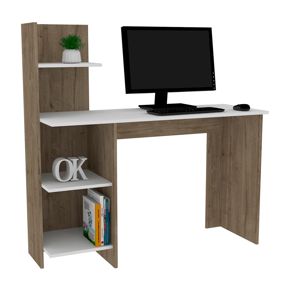 Desk Wichita, Four Shelves, Light Oak / White Finish-3