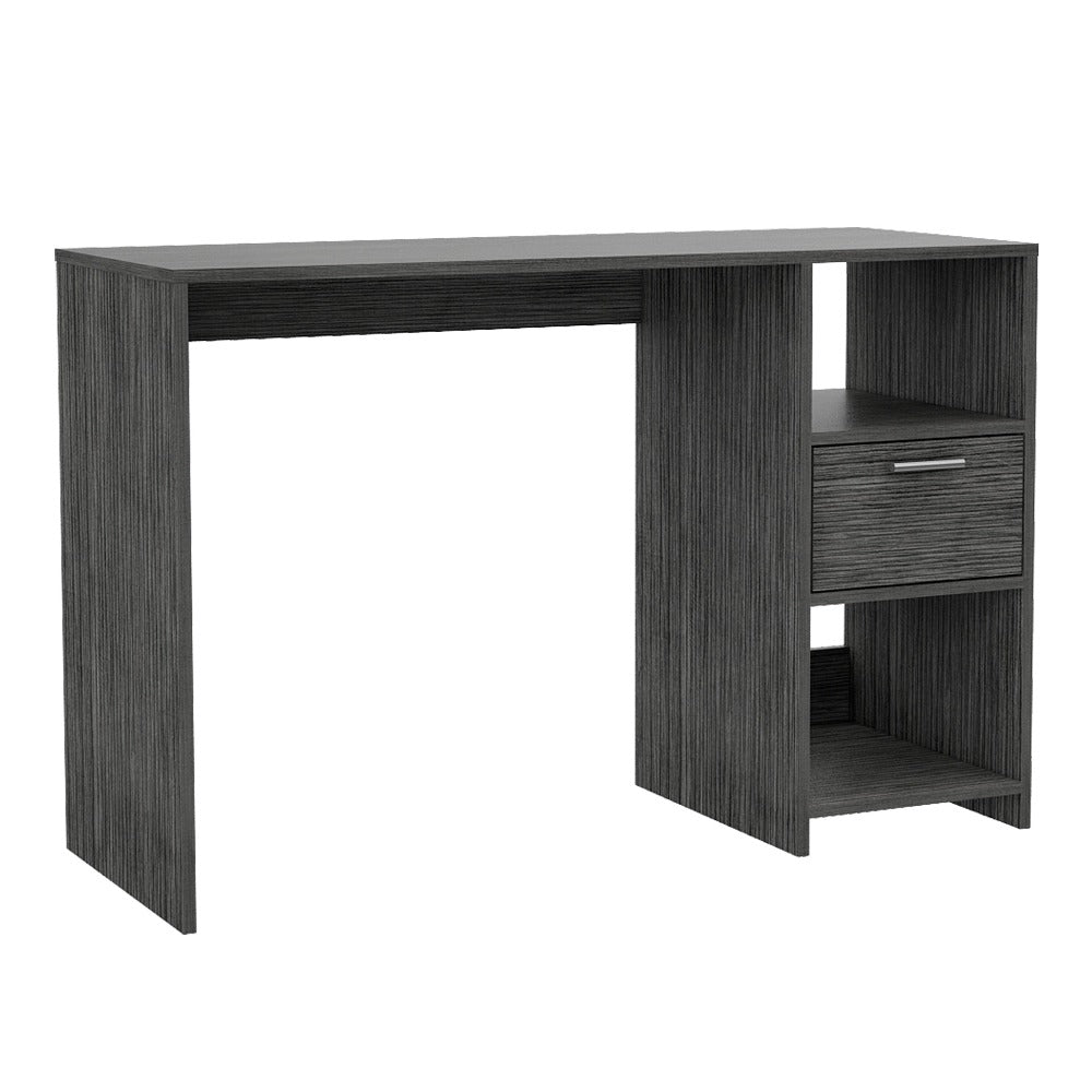 Computer Desk Odessa with Single Drawer and Open Storage Cabinets, Smokey Oak Finish-3