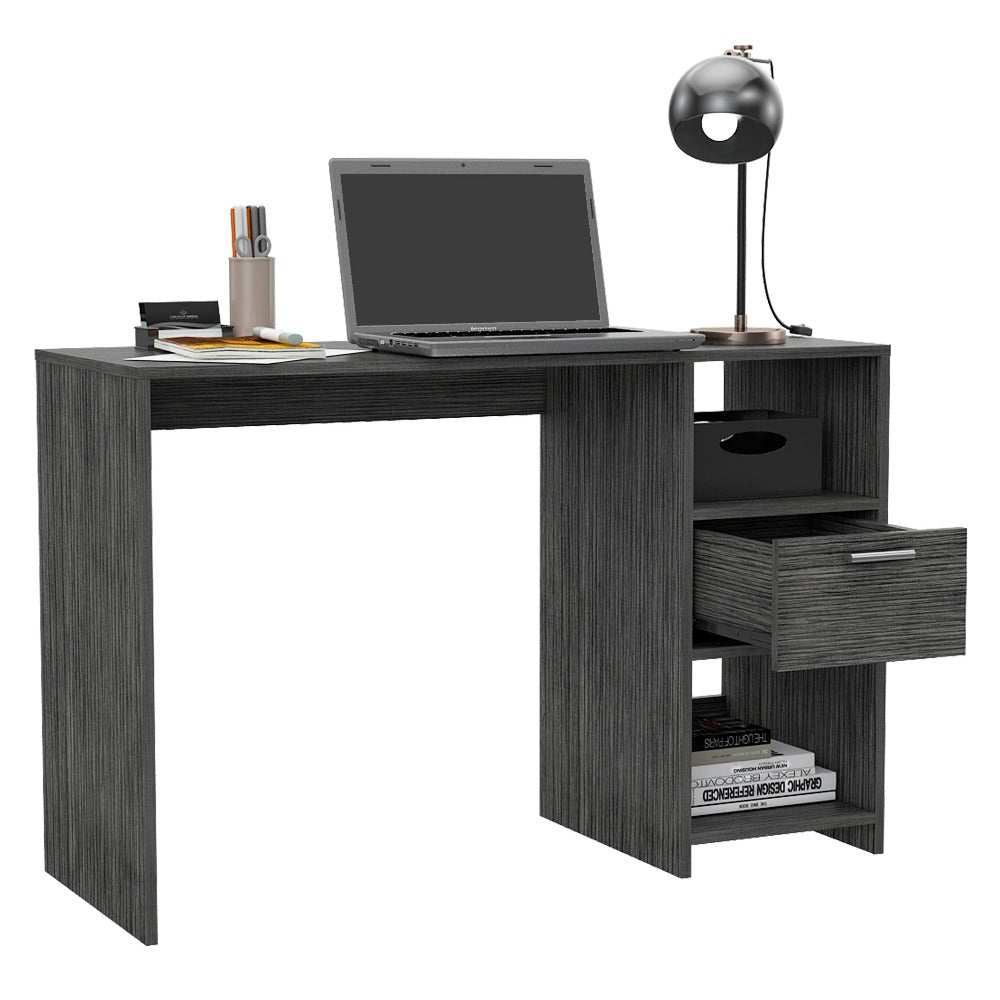 Computer Desk Odessa with Single Drawer and Open Storage Cabinets, Smokey Oak Finish-4