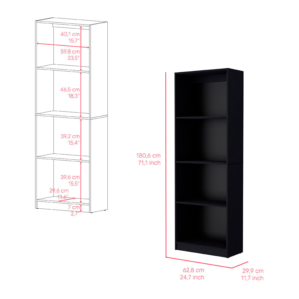 Bookcase Benzoni, Multi-Tier Storage Shelves, Black Wengue Finish-4