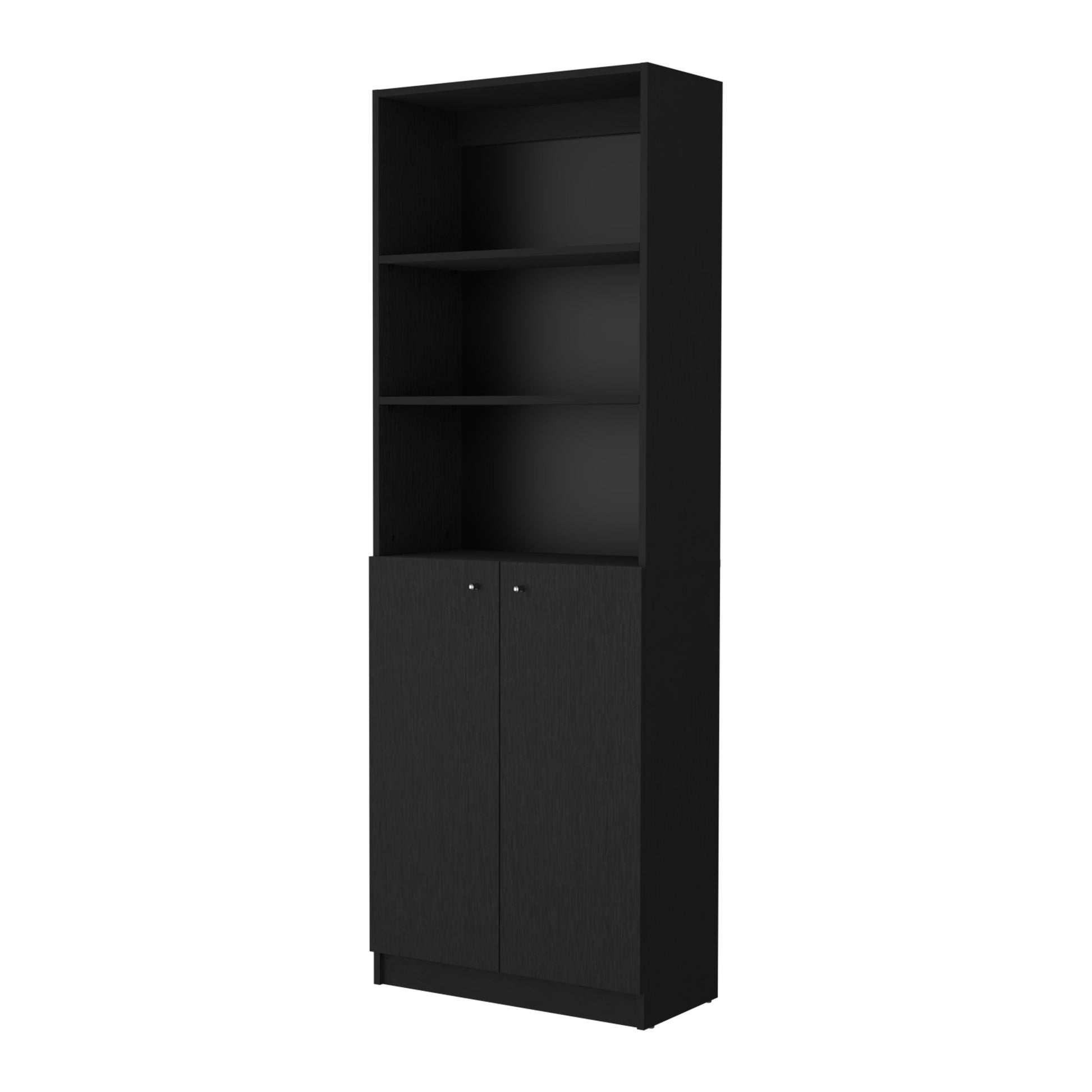 Bookcase Dual-Door Benzoni, Tier-Shelf in Modern Design, Black Wengue Finish-3