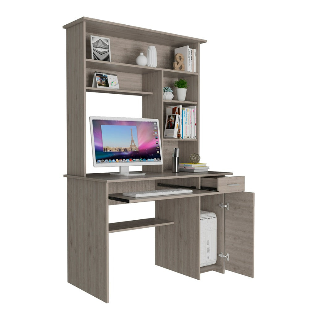 Computer Desk Acequia, Multiple Shelves, Light Gray Finish-1