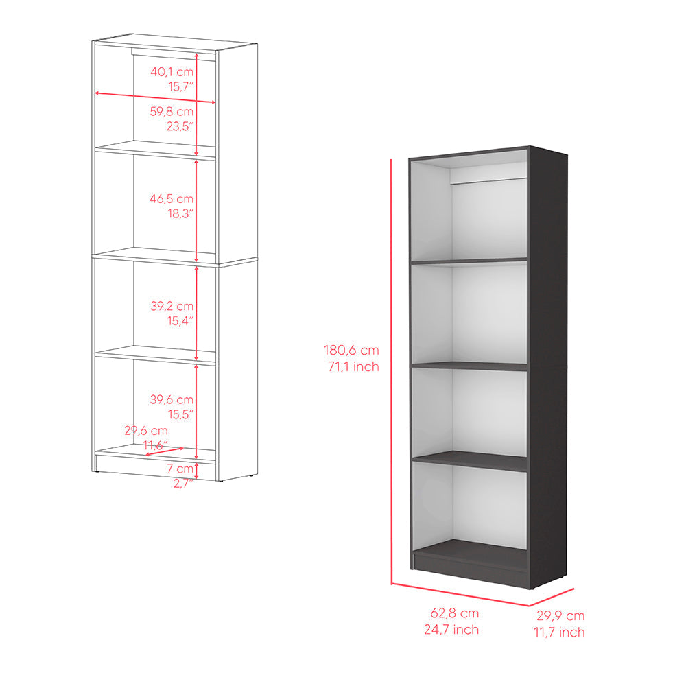 Bookcase Benzoni, Modern Multi-Tier Storage Shelves, Matt Gray / White Finish-3