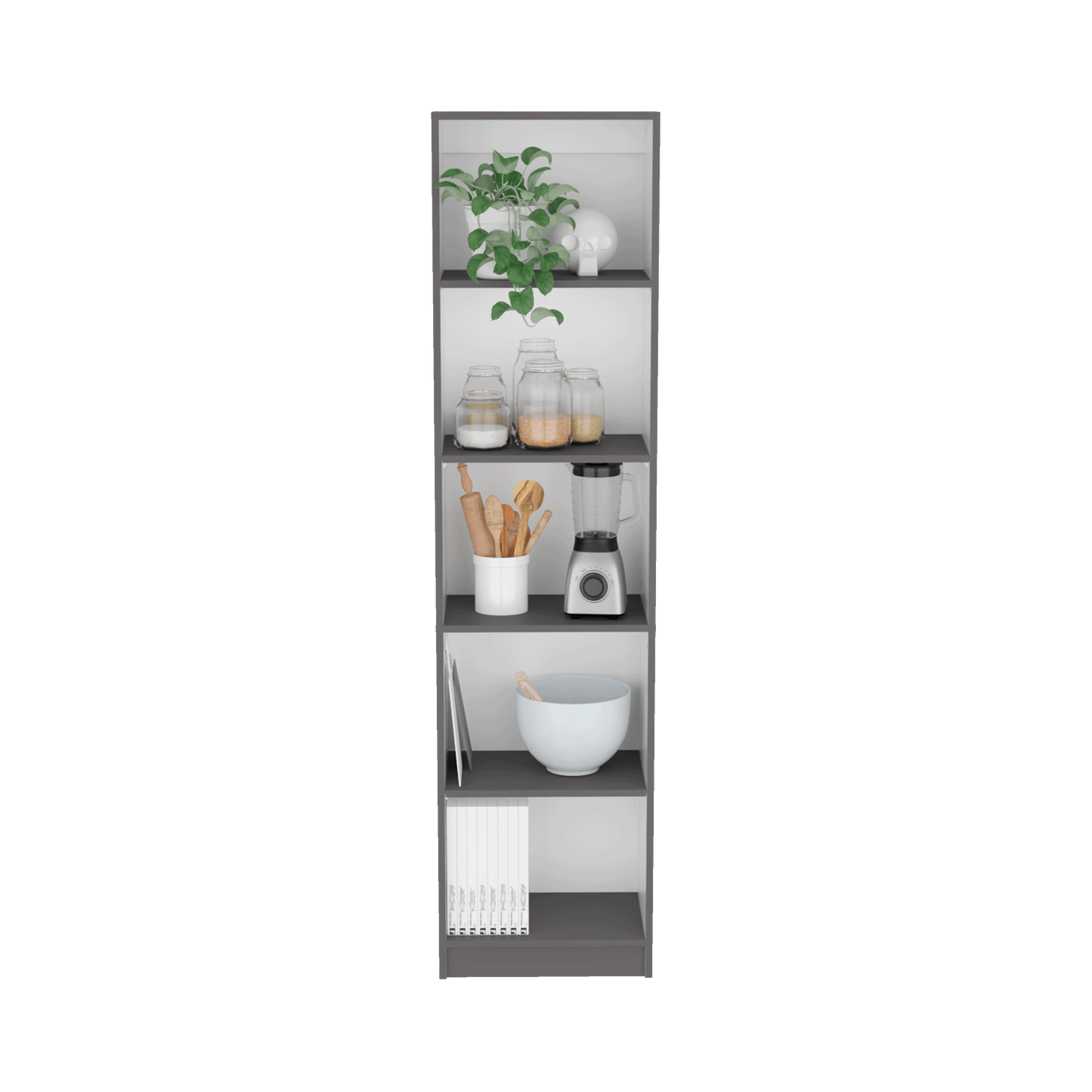 Bookcase XS Benzoni, Slim Design and Spacious Display, Matt Gray Finish-1