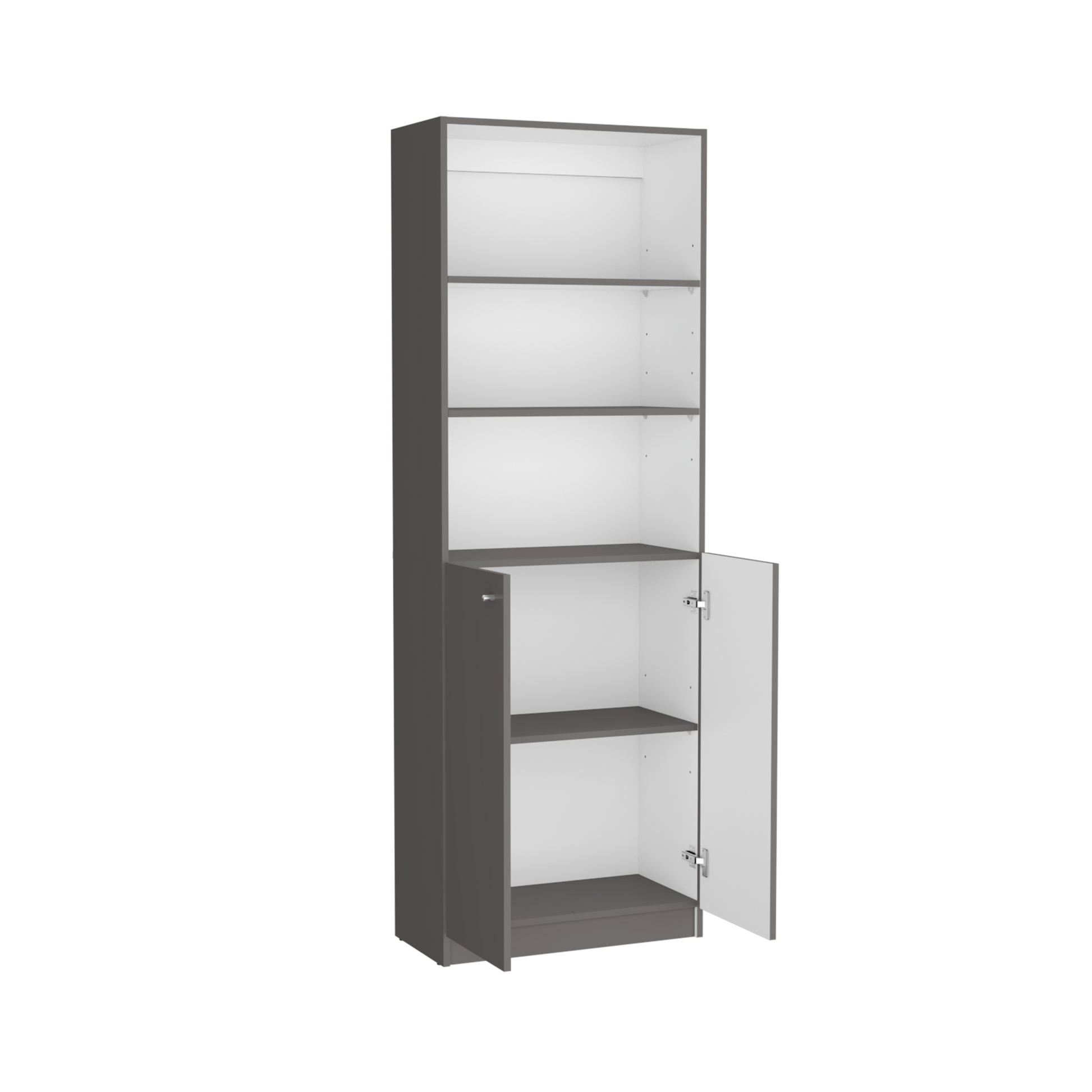 Bookcase Dual-Door Benzoni, Tier-Shelf in Modern Design, Matt Gray / White Finish-2