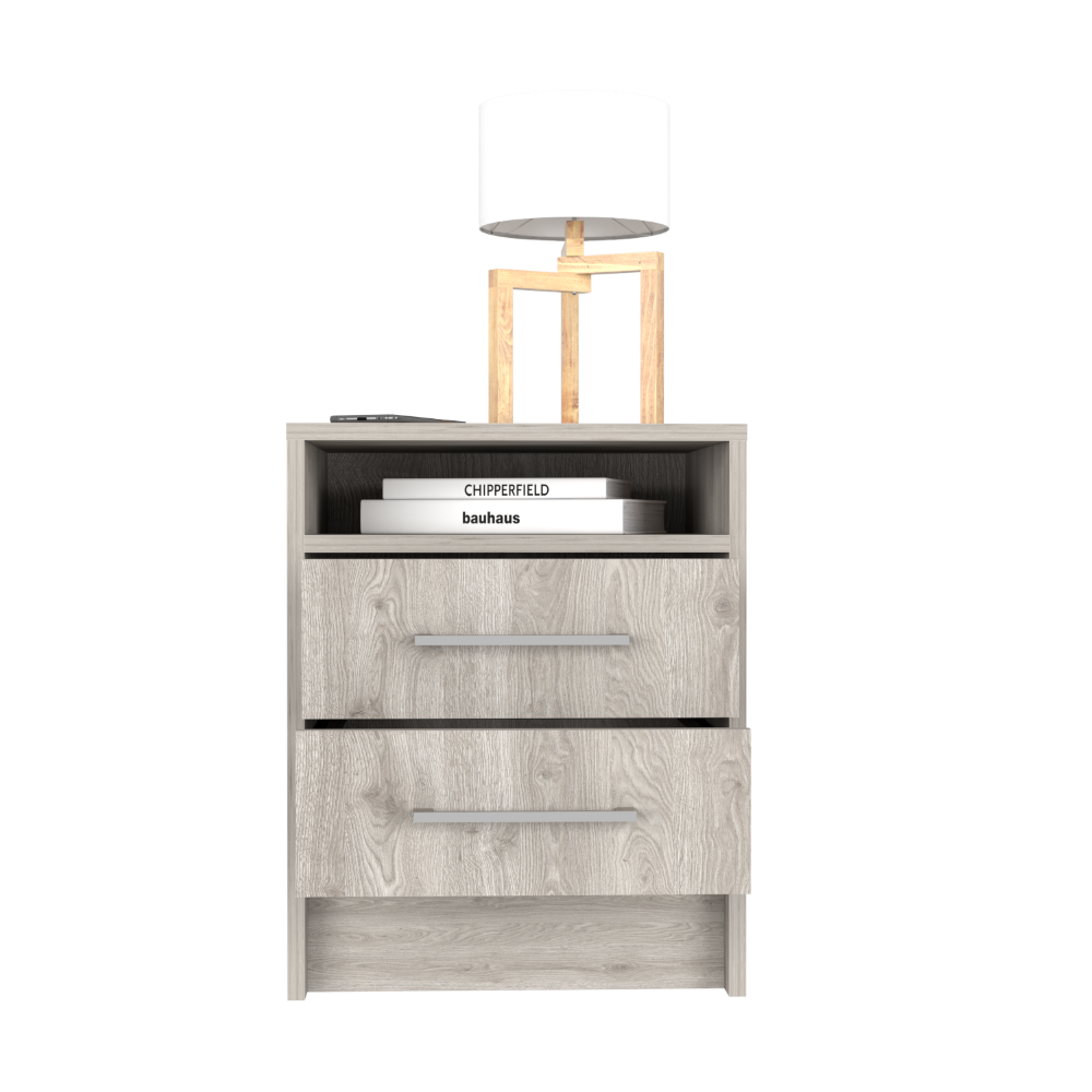 Nightstand Cartiz, Two Drawers, Light Gray Finish-2