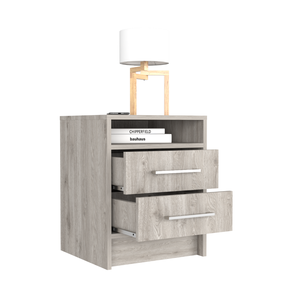 Nightstand Cartiz, Two Drawers, Light Gray Finish-3