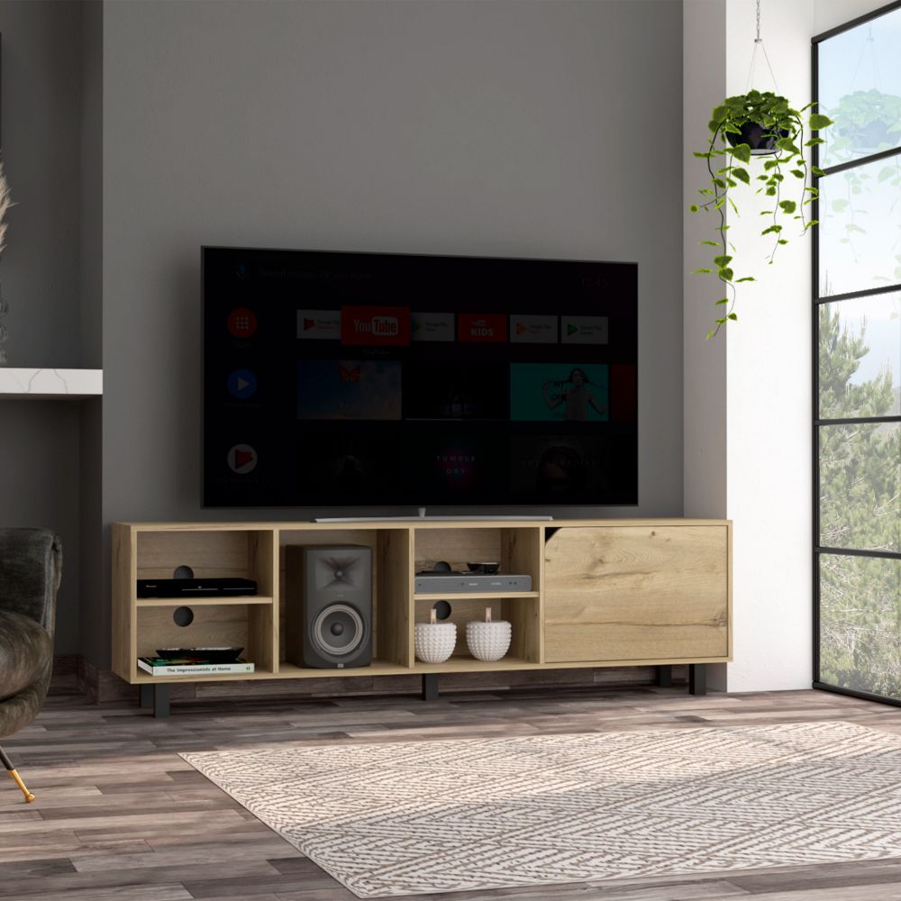 TV Stand for TV´s up 70" Estocolmo, Four Open Shelves, Light Oak Finish-0