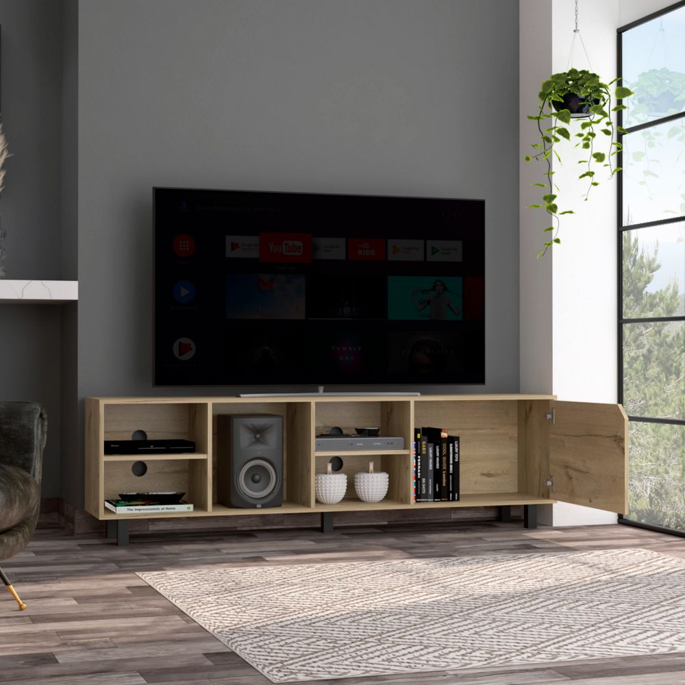 TV Stand for TV´s up 70" Estocolmo, Four Open Shelves, Light Oak Finish-1