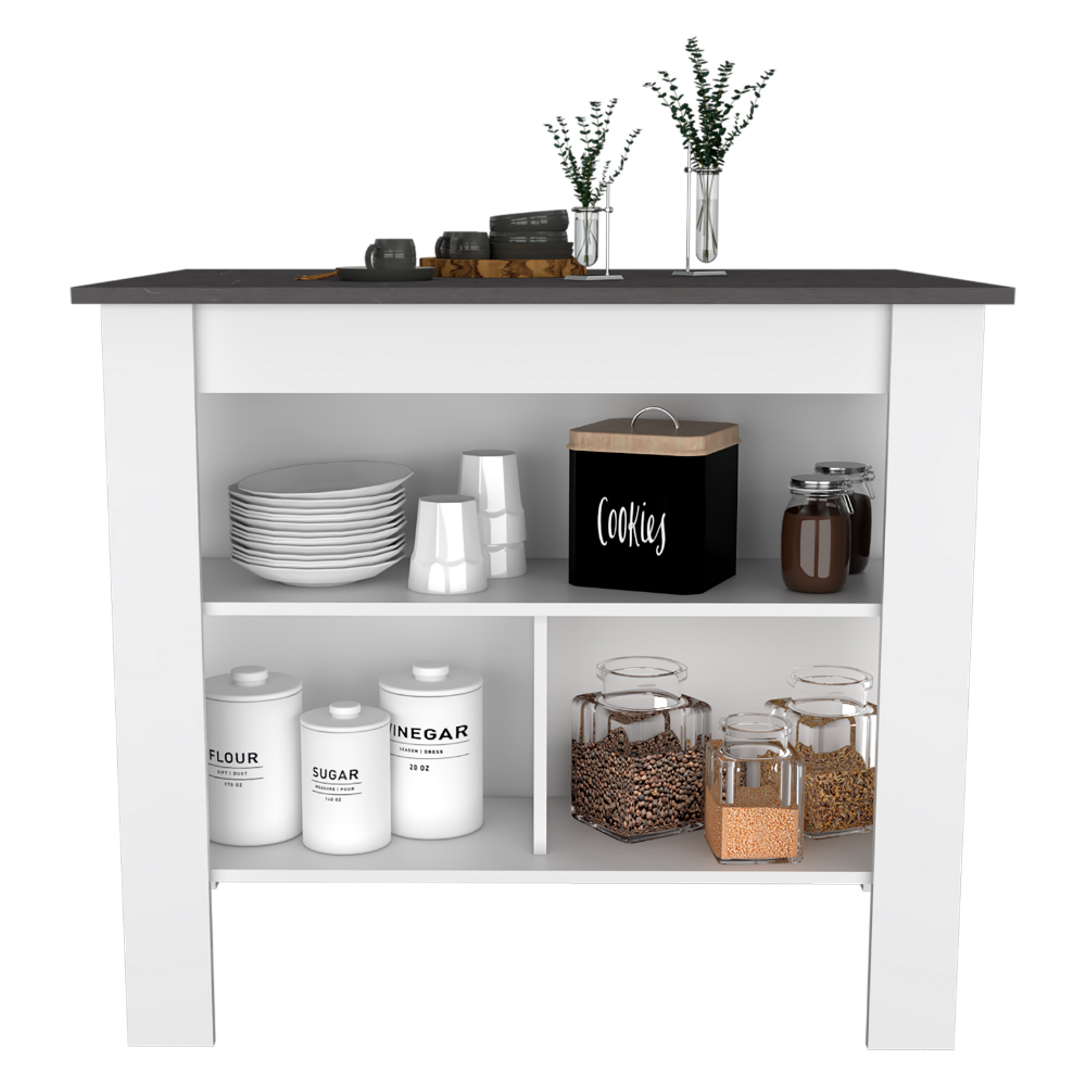 Kitchen Island Dozza, Three Shelves, White / Onyx Finish-1