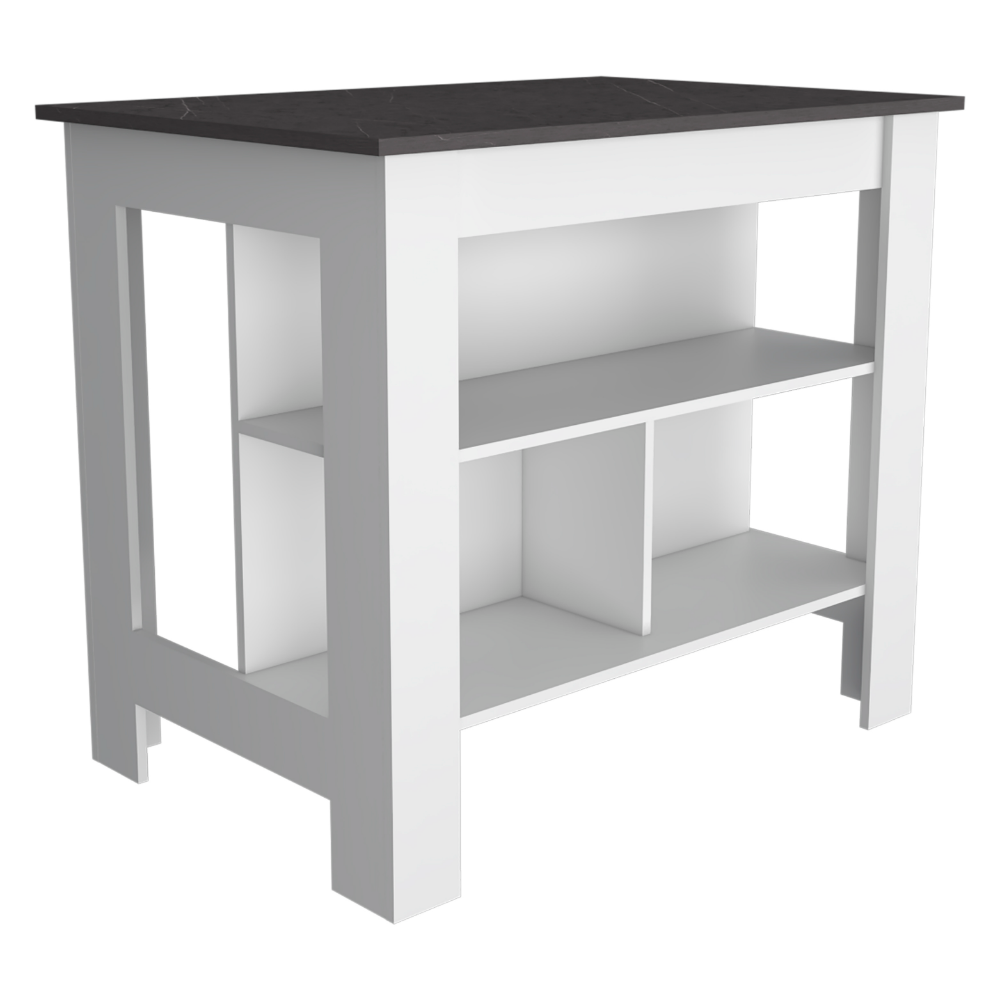 Kitchen Island Dozza, Three Shelves, White / Onyx Finish-4