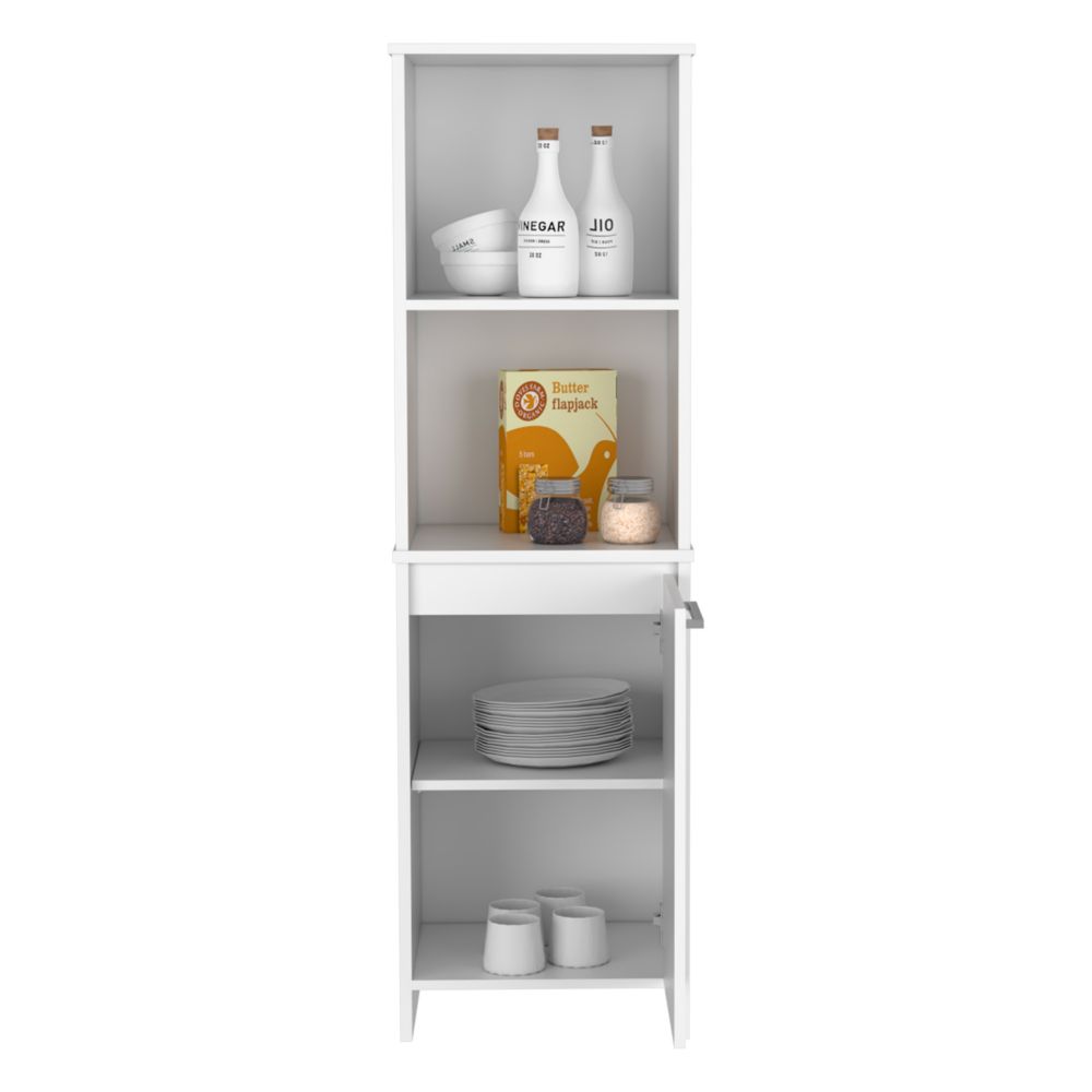 Kitchen Pantry Feery, Single Door Cabinet, Interior and External Shelves, White Finish-2