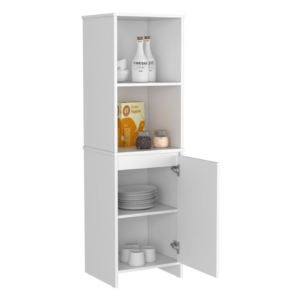 Kitchen Pantry Feery, Single Door Cabinet, Interior and External Shelves, White Finish-4