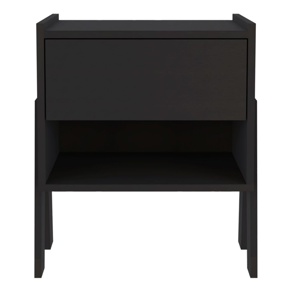 Nightstand Ferku, Open Shelf, One Drawer, Black Wengue Finish-3