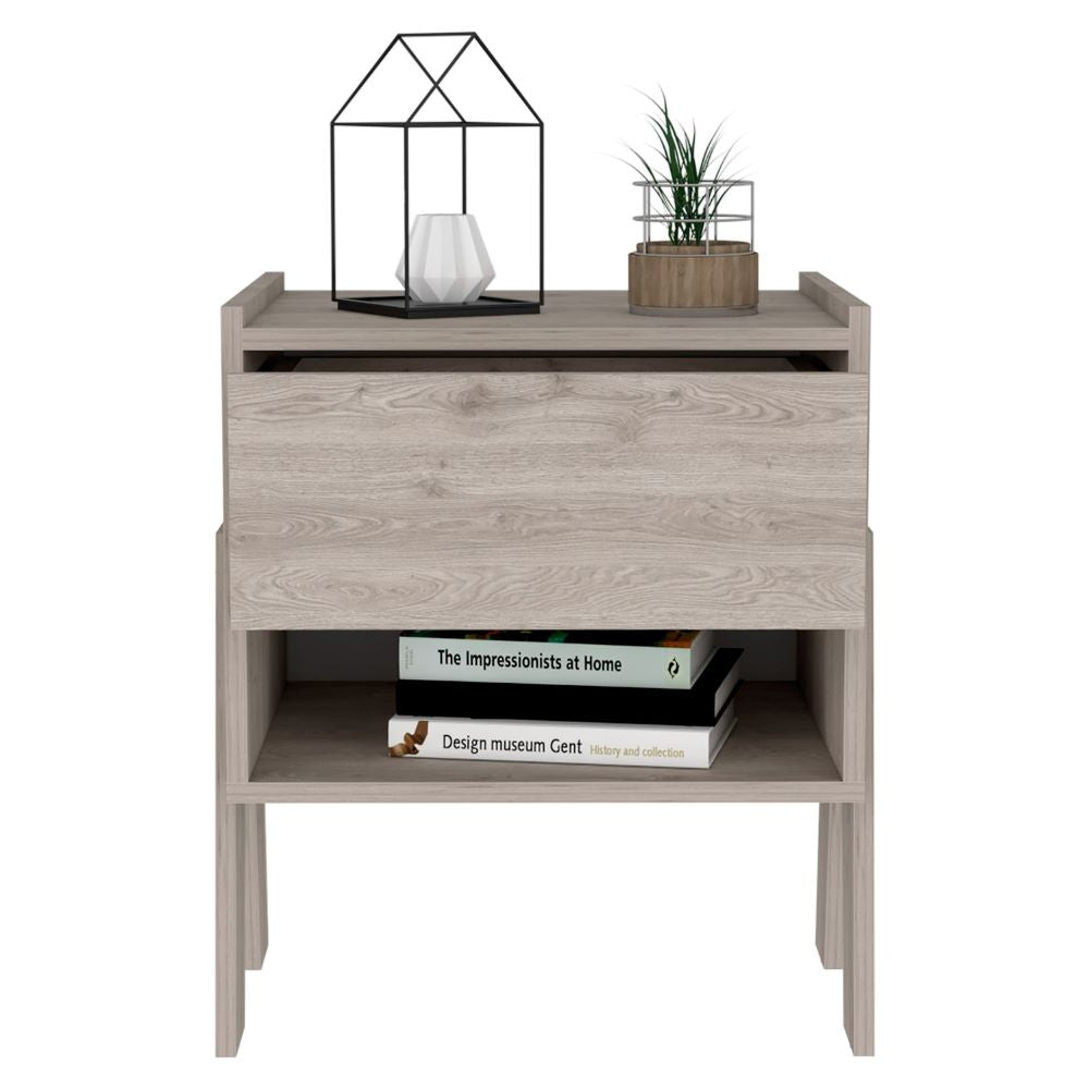 Nightstand Ferku, Open Shelf, One Drawer, Light Gray Finish-2