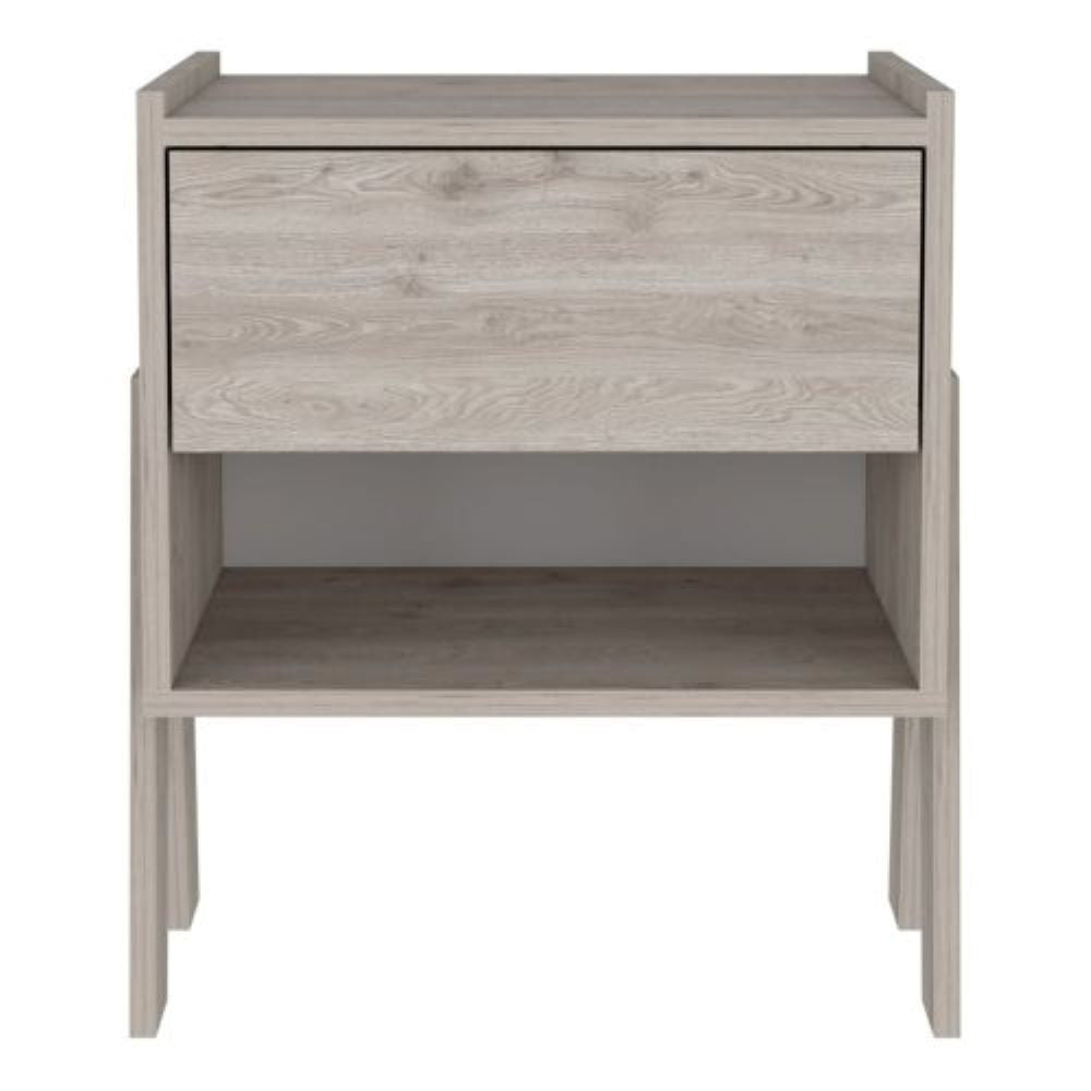 Nightstand Ferku, Open Shelf, One Drawer, Light Gray Finish-3