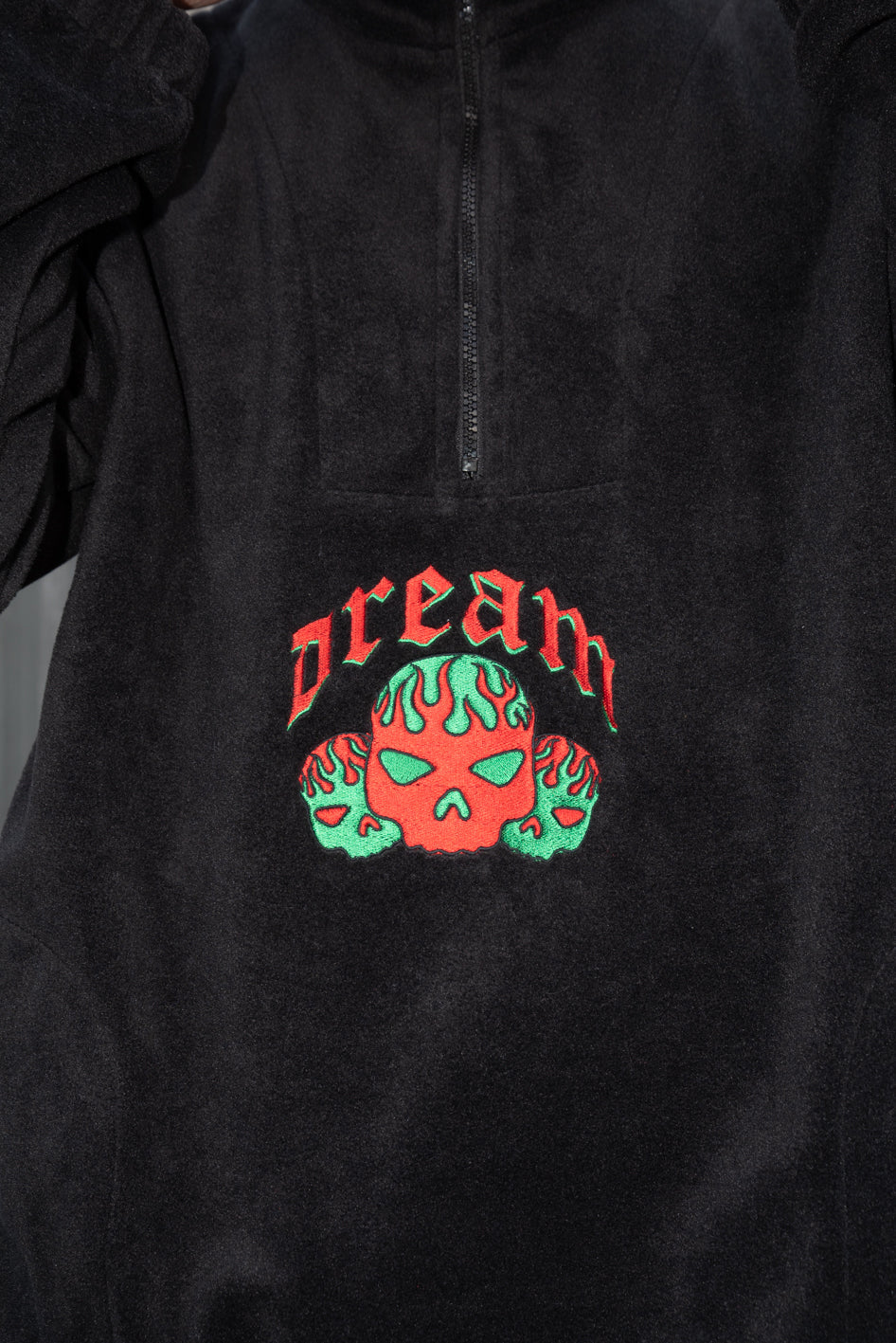 Fleece in Black with Flaming Skull Embroidery-3