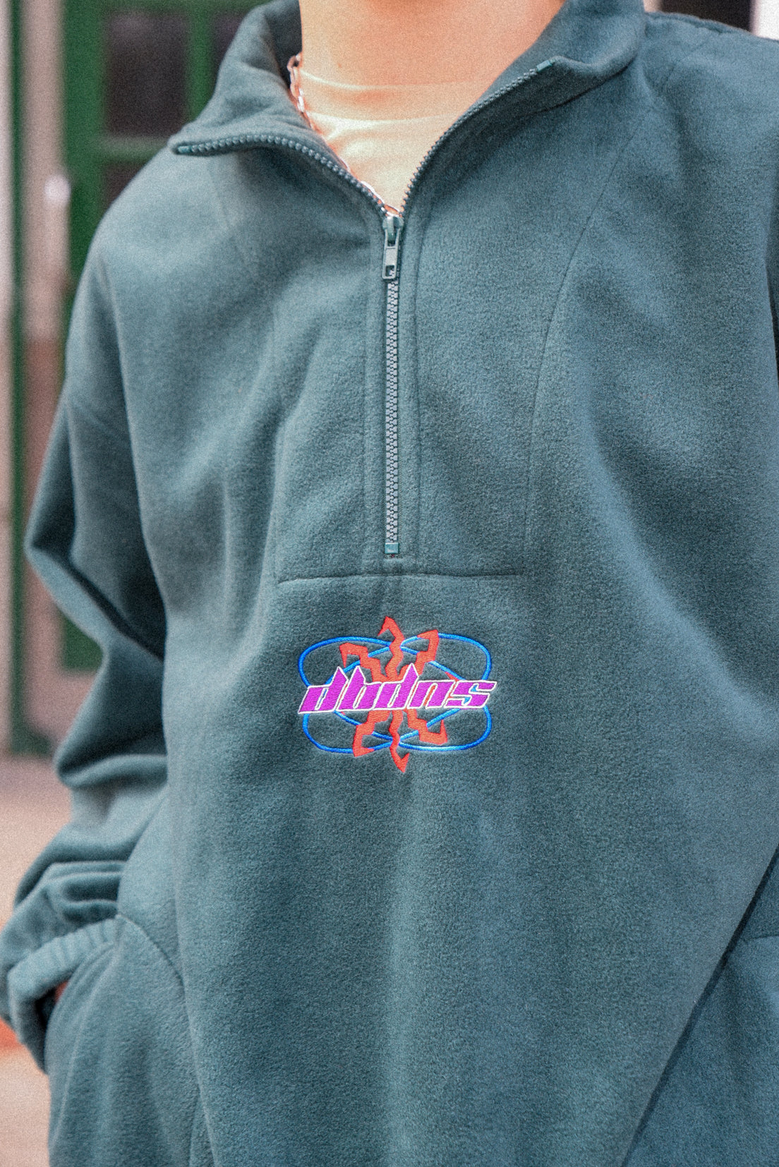 Fleece in Forest Green with Futuristic Logo Embroidery-1