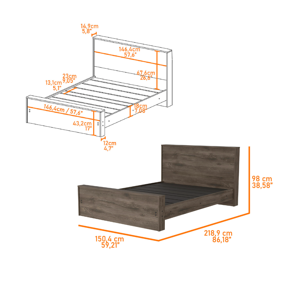 Full Size Bed Base Forum, Frame, Dark Brown Finish-4