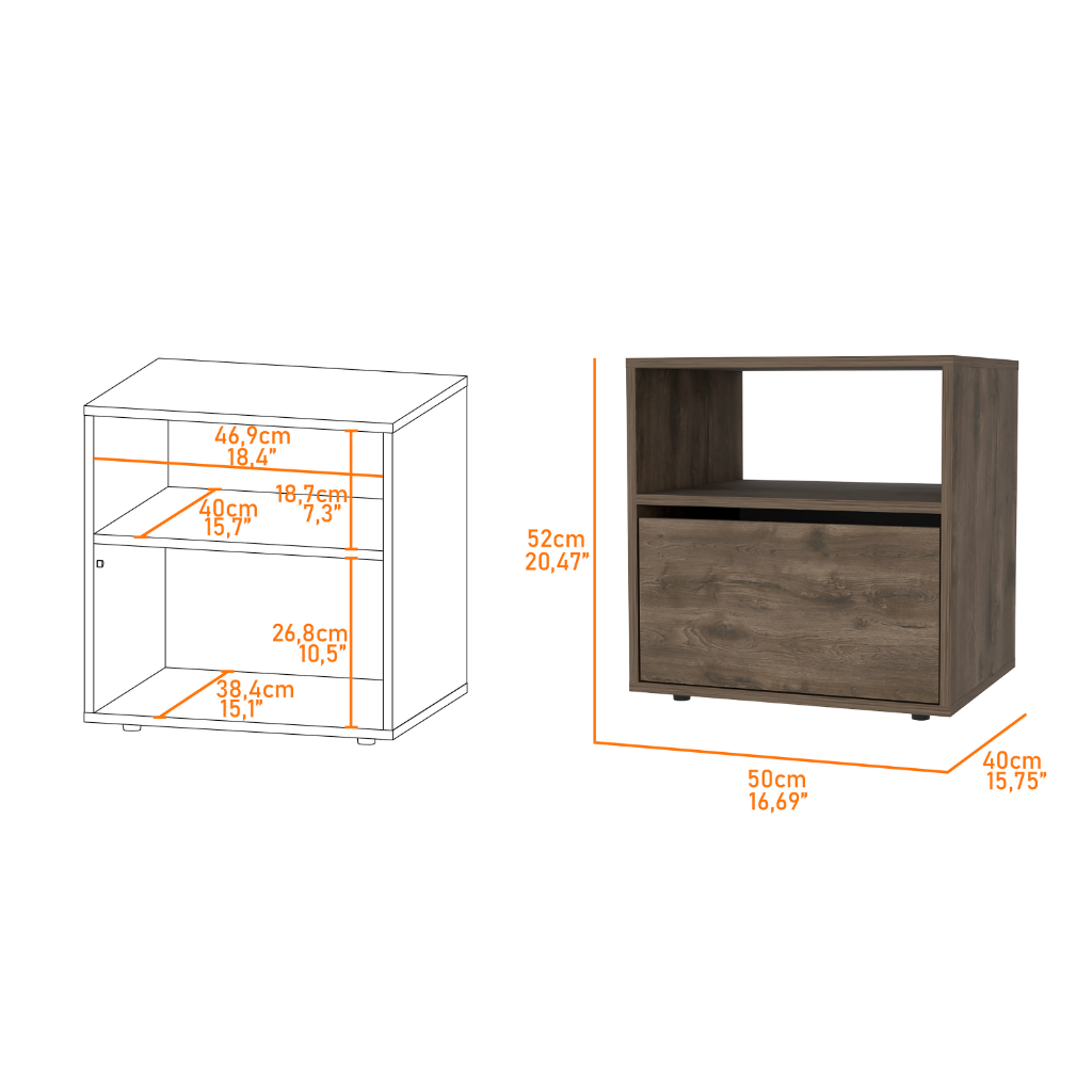 Nightstand Forum, One Open Shelf, One Cabinet, Dark Brown / Black Wengue Finish-4